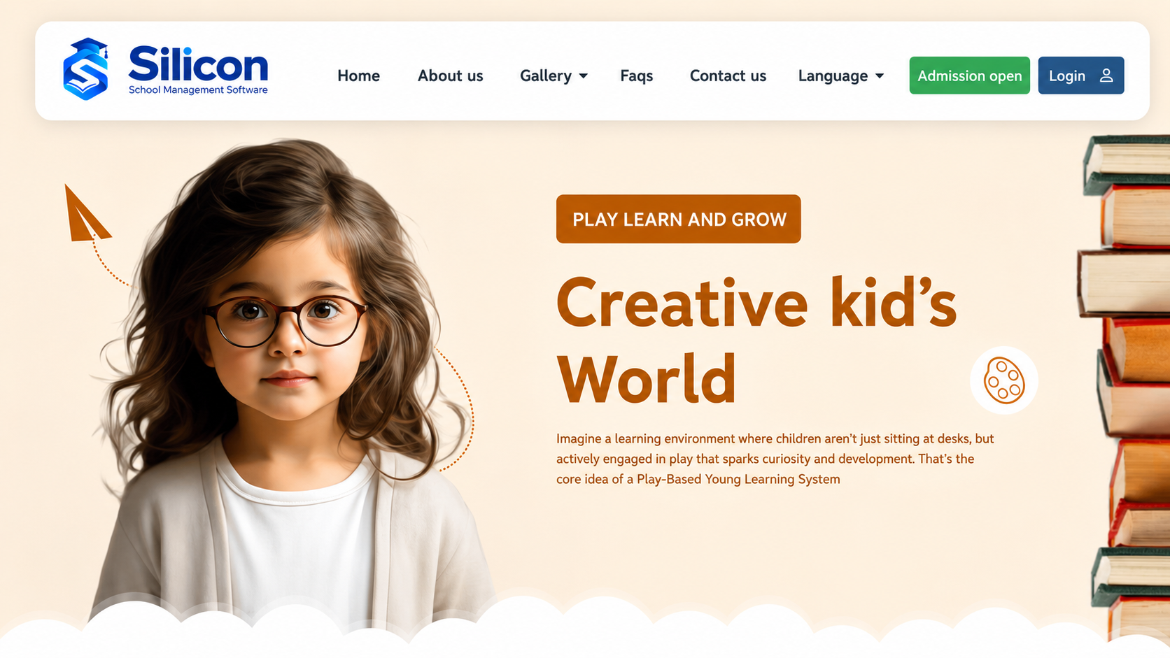 Example school website built by SIT School, with navigation, admissions hero and login